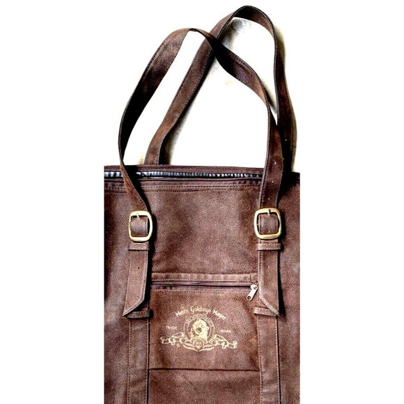 Vintage Metro Goldwyn Mayer Leather/Fabric Tote Shoulder Satchel Bag Brown HUGE - Picture 3 of 9